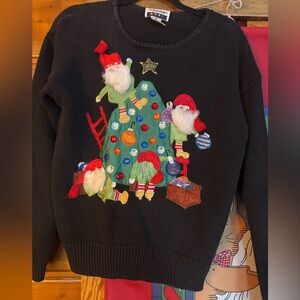 Black Christmas Sweater with Gnome Design